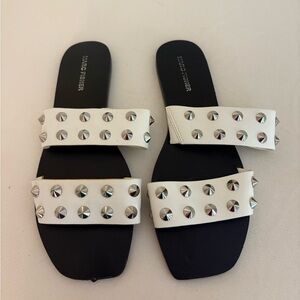 Marc Fisher White Studded Double Strap Sandals